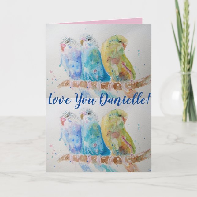 Love You Wifes Nom Blue Budgies Carte Aquarelle (Devant)