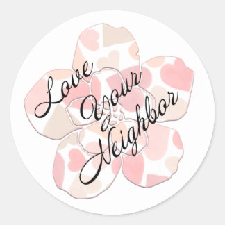 Love Your Neighbor Heart-Filled Flower Runder Aufkleber
