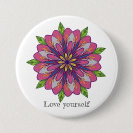 Love yourself mandala flowers button