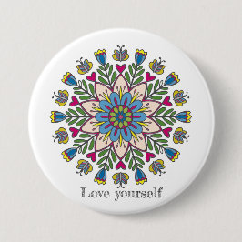 Love yourself mandala flowers button