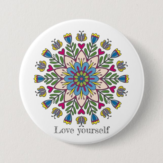 Love yourself mandala flowers button (Vorderseite)