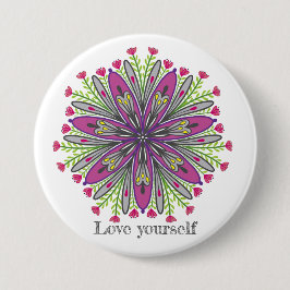 Love yourself mandala flowers button