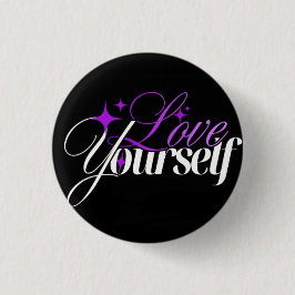 Love Yourself Purple & White Script Button