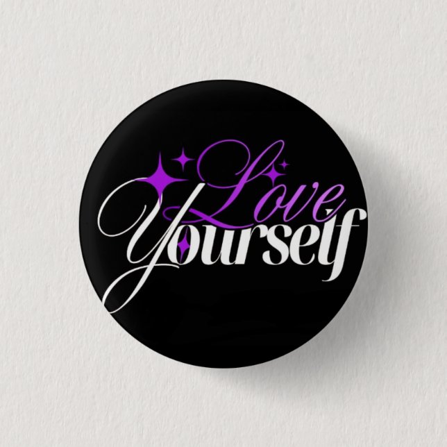Love Yourself Purple & White Script Button (Vorderseite)
