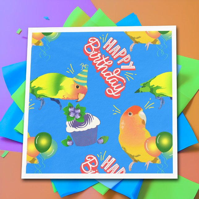 Lovebird Birthday Blue Pet Bird Thema Spaß Party Serviette (Cute pet lovebird birthday party napkins)