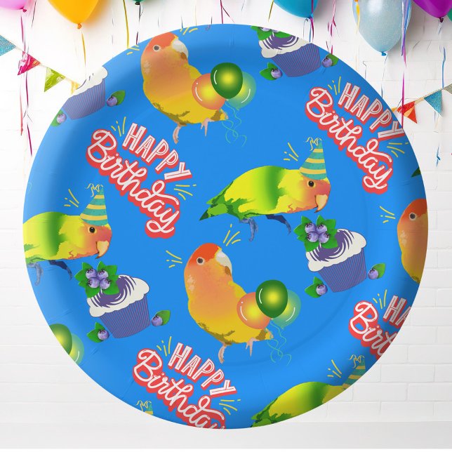 Lovebird Birthday Celebration Bird Themed Party Pappteller (Pet lovebird parrot birthday party plates)