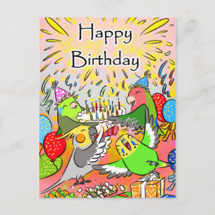 Lovebird Budgie Cockatiel Parrotlet Geburtstag Postkarte