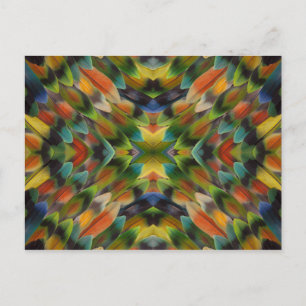 Lovebird feather kaleidoscope postkarte