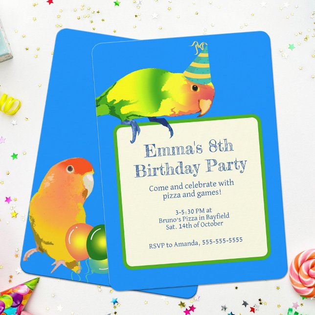 Lovebird Parrot Birthday Party Niedlich Bright Bir Einladung (Birthday lovebirds kids party invitation)