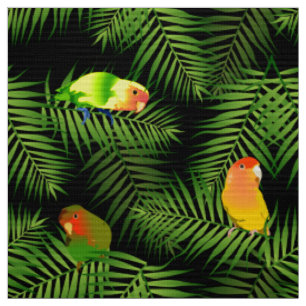 Lovebird Parrot Green Palm Leaf Bird Muster Schwar Stoff