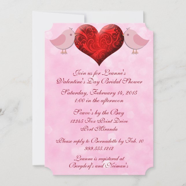 Lovebird Valentine's Day Bridal Dusche Einladungen (Vorderseite)