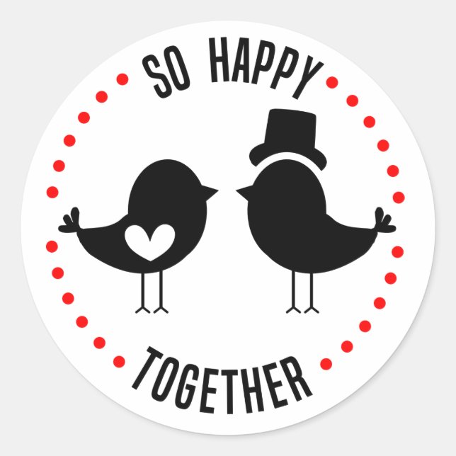 Lovebird Wedding Schwarz-weiß Brautparty Cartoon Runder Aufkleber (Vorderseite)