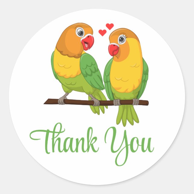 Lovebird Yellow Green Love Birds Wedding Danke Runder Aufkleber (Vorderseite)