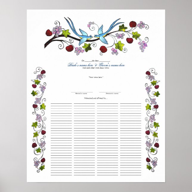 Lovebirds, 120 Gäste - Quaker Wedding Certificate Poster (Vorne)