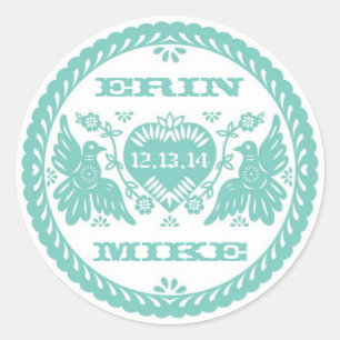 Lovebirds aquamarin 3" Rundaufkleber Runder Aufkleber