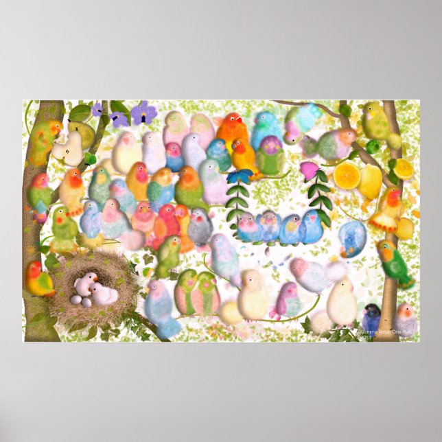 Lovebirds Art Illustration von Gemma Orte Designs Poster (Vorne)