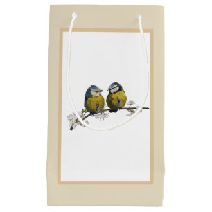 Lovebirds auf einem Kirschblütenbeige Kleine Geschenktüte