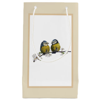 Lovebirds auf einem Kirschblütenbeige Kleine Geschenktüte