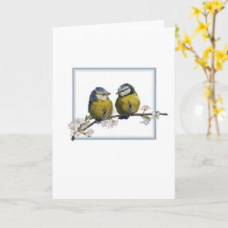 Lovebirds auf einem Kirschblütenquadrat weiß Karte