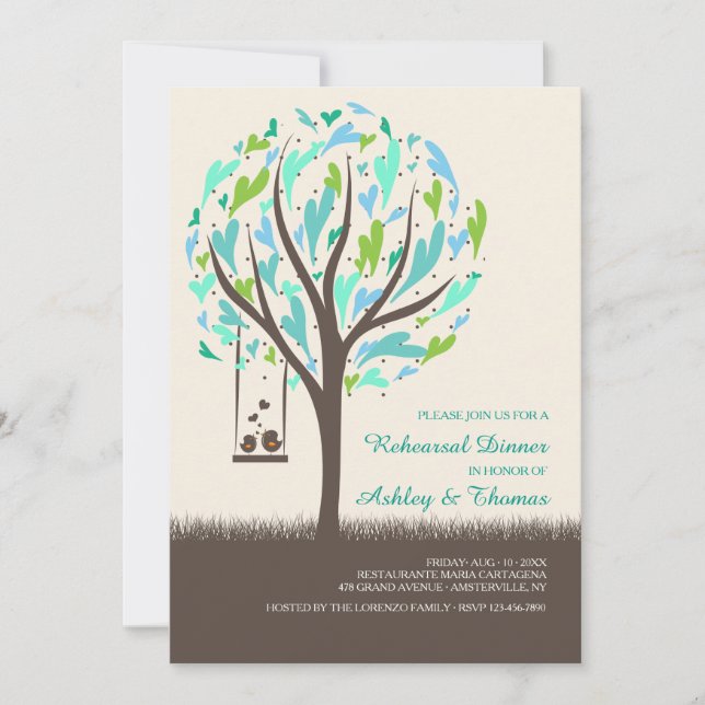 Lovebirds auf einer Schaukeleinladung Einladung (Vorderseite)