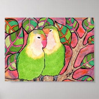 Lovebirds bei Sonnenuntergang Poster