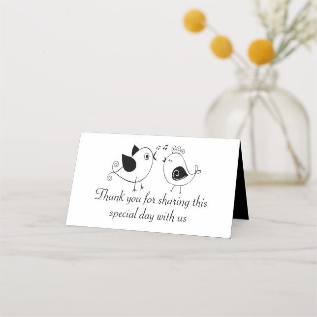 Lovebirds Black Wedding Brautparty Vielen Dank Platzkarte (Vorderseite)