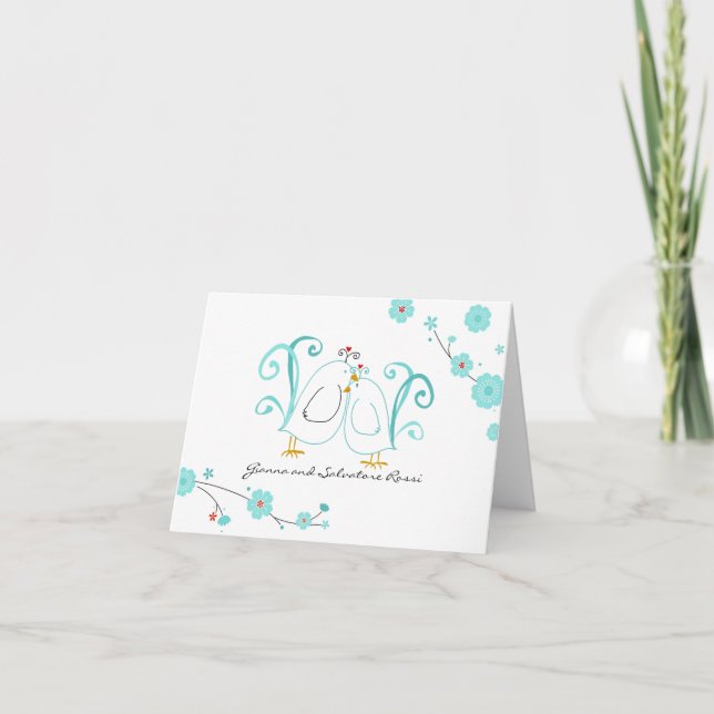 Lovebirds bleus, cartes de remerciements (Devant)