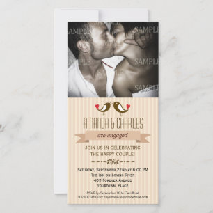 Lovebirds Cream Verlobung Foto-Karte