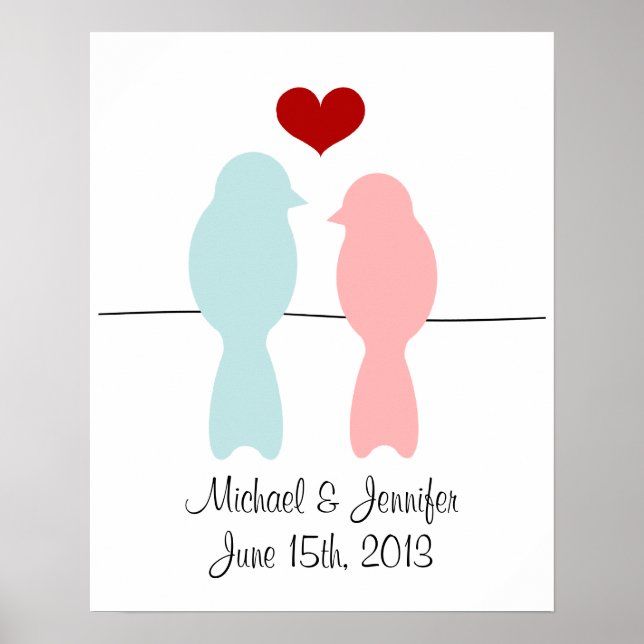 Lovebirds drucken - mit Namen und Datum anpassen Poster (Vorne)