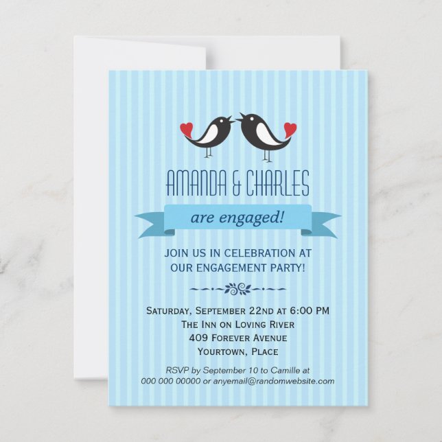 Lovebirds - Einladung zur "Blue Engagement Party" (Vorderseite)