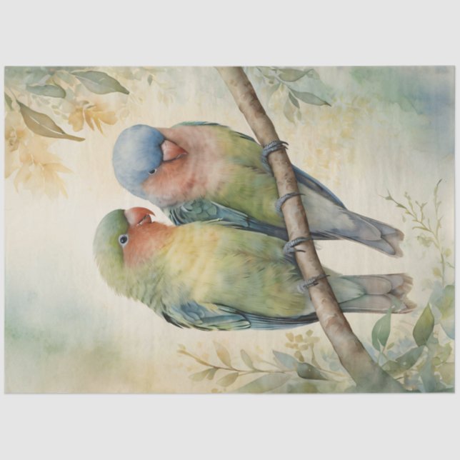 Lovebirds Eukalyptus Tree Decoupage Seidenpapier (Vorderseite)