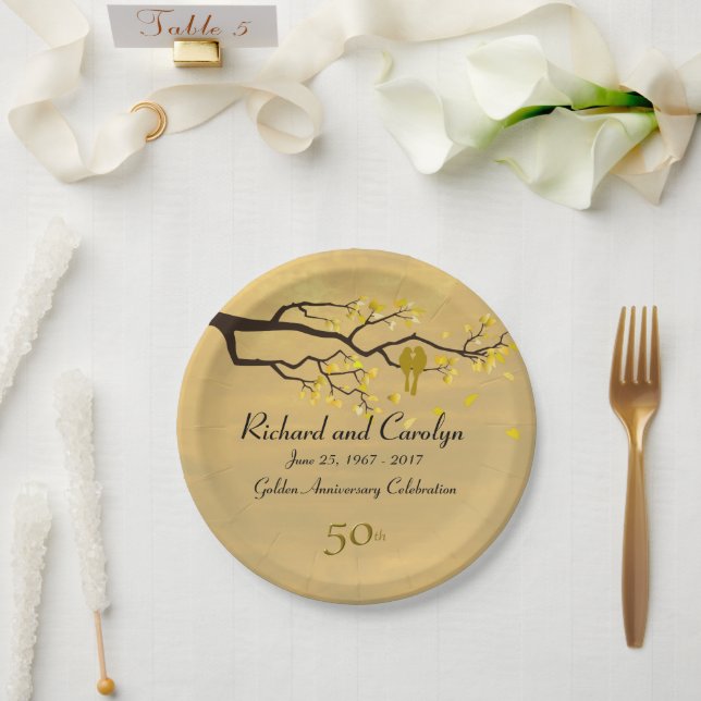 Lovebirds Goldenes Jahr Pappteller (Hochzeit)