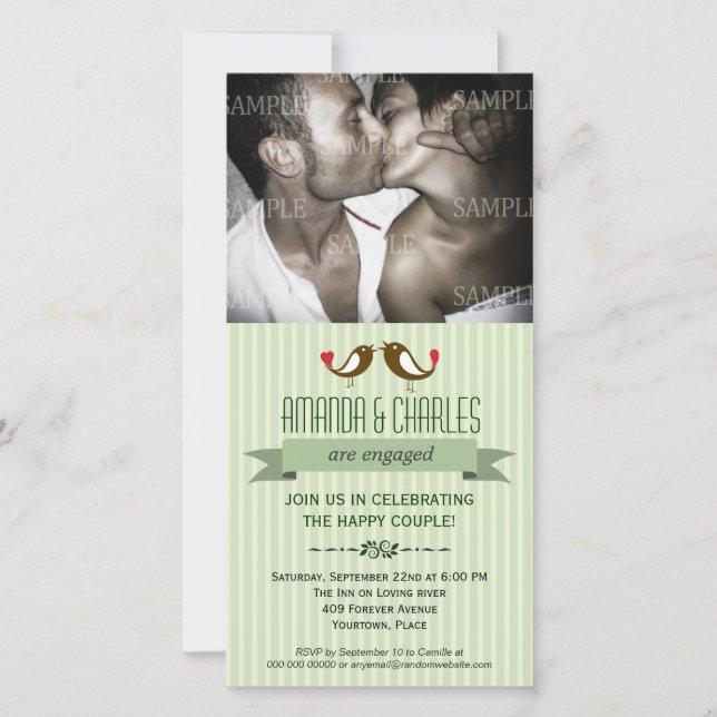 Lovebirds Green Verlobung Foto Card (Vorderseite)