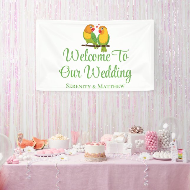 Lovebirds Grüne Gelbe Liebesvögel Hochzeit Willkom Banner (Party)