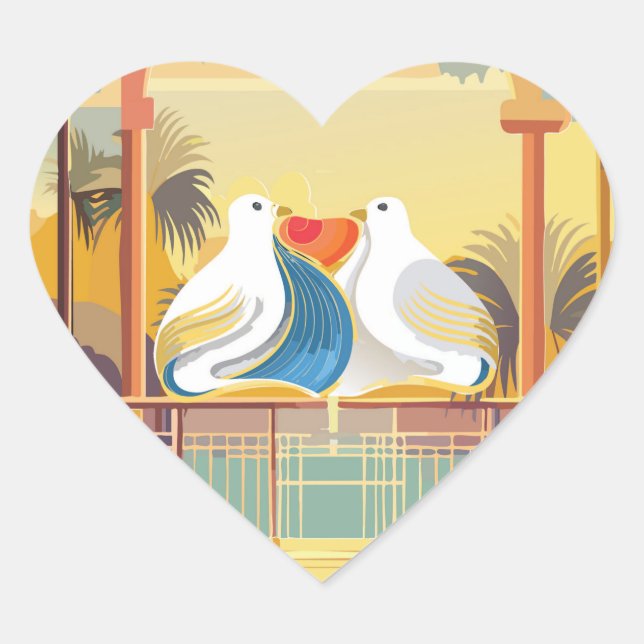 Lovebirds im Paradies-Aufkleber Herz-Aufkleber (Vorderseite)
