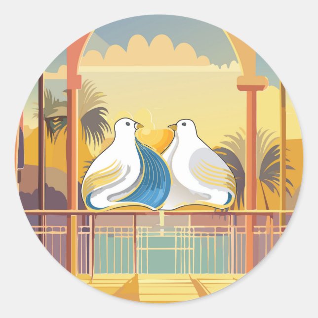 Lovebirds im Paradies Runder Aufkleber (Vorderseite)