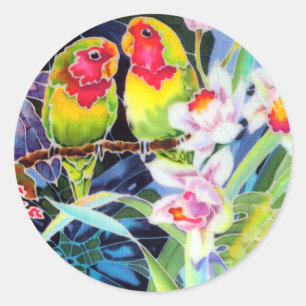 Lovebirds in Orchids Stickers d'impression tropica