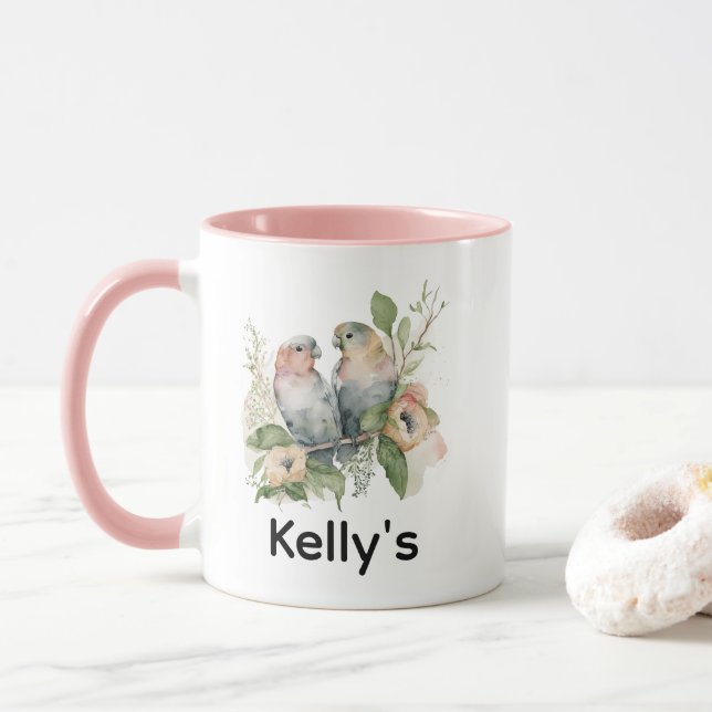 Lovebirds in Pastel Watercolors Tasse (Mit Donut)