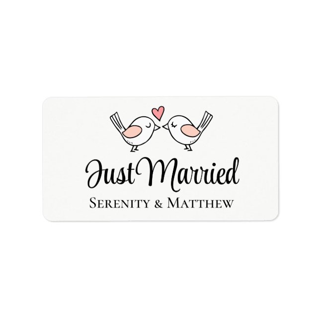 Lovebirds Just Married Love Birds Hochzeit Adressaufkleber (Vorne)