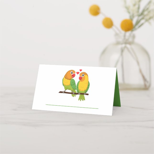 Lovebirds Nature Love Birds Grüne Hochzeitsbegleit Platzkarte (Vorderseite)