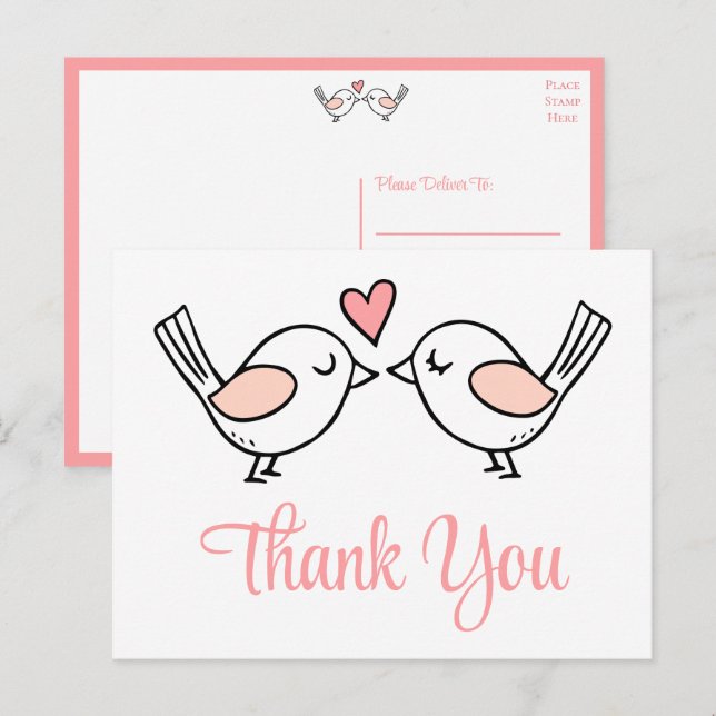 Lovebirds Niedlich Love Birds Pink Wedding Danke Postkarte (Vorne/Hinten)