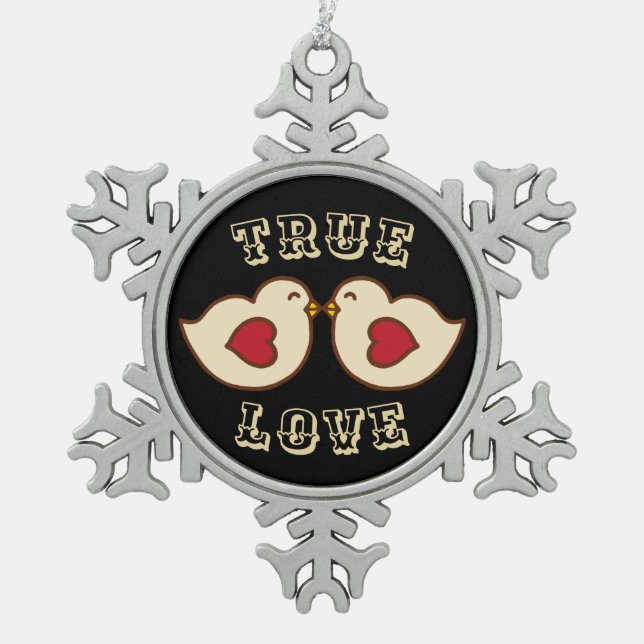 Lovebirds-Ornament  Schneeflocken Zinn-Ornament (Vorderseite)