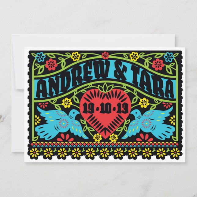 Lovebirds Papel Picado Einladung zur Hochzeit (Vorderseite)