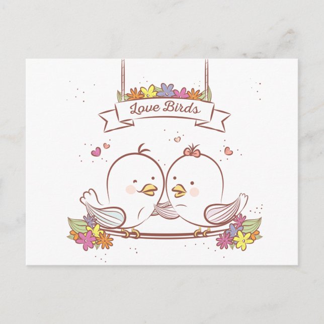 Lovebirds Pink & Brown Wedding Liebe Postkarte (Vorderseite)