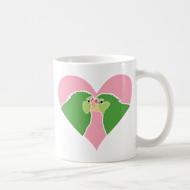 Lovebirds-plappert rosa Herz-Grün Clipart nach Kaffeetasse (Rechts)