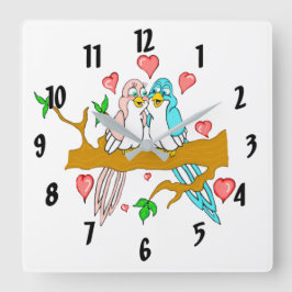 Lovebirds Quadratische Wanduhr