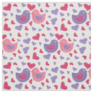 Lovebirds Rosa Lila Taubenvögel Herz Liebe Stoff