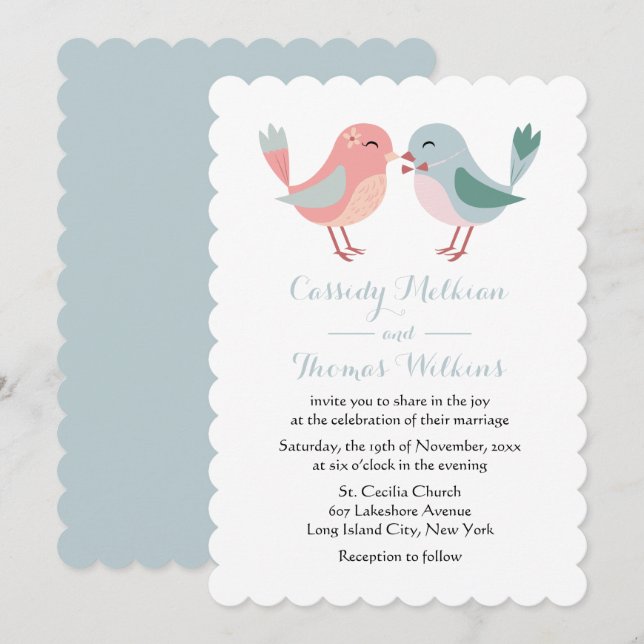 Lovebirds Rosa- und Blauvögel Einladung (Vorne/Hinten)