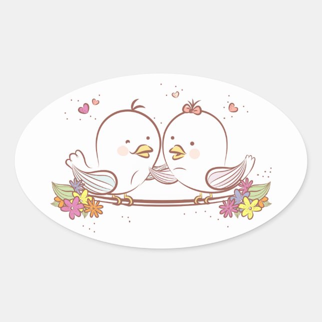 Lovebirds Rosa und Braun Hochzeitsstimmung Liebe Ovaler Aufkleber (Vorderseite)