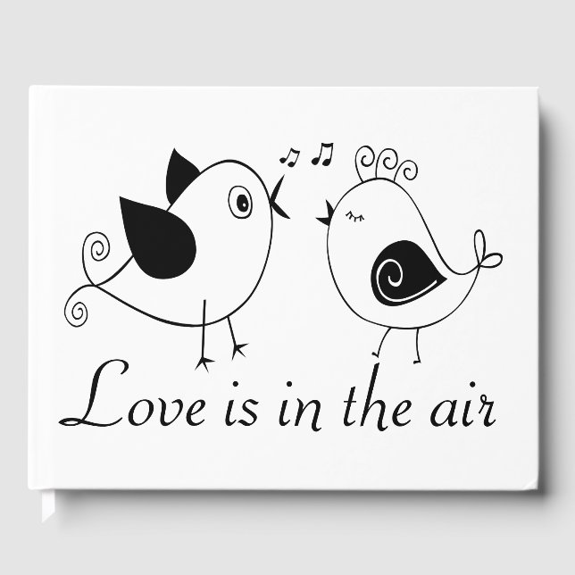 Lovebirds Schwarz-weißes Hochzeitsheiz-Brautparty Gästebuch (Vorderseite)